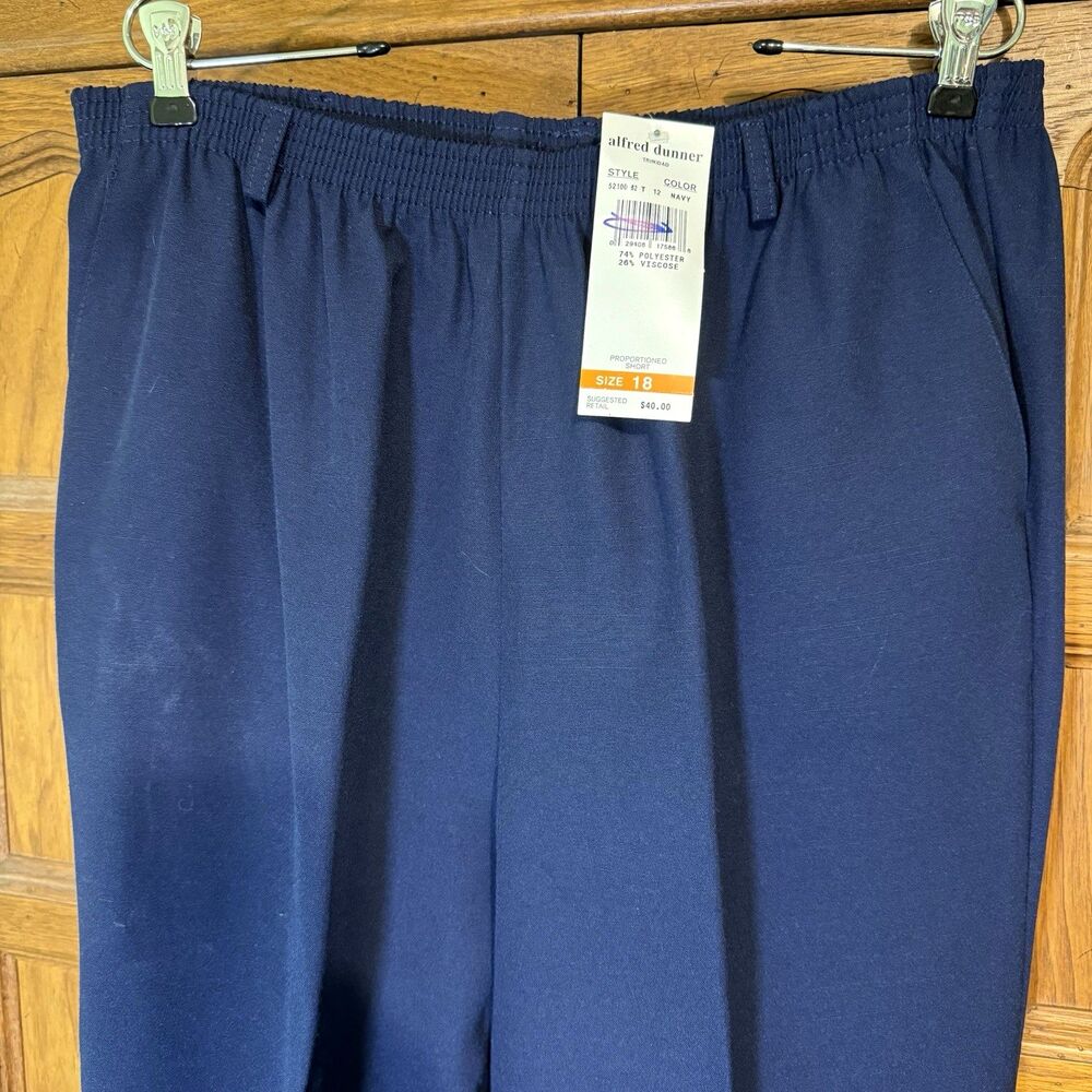 Alfred Dunner Polyester Pants Women's 18 Petite Navy Blue Elastic Waist Pockets